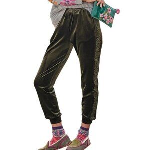 Driftwood Davey Embroidered Velvet Jogger Pants Womens M Green Polyester Blend
